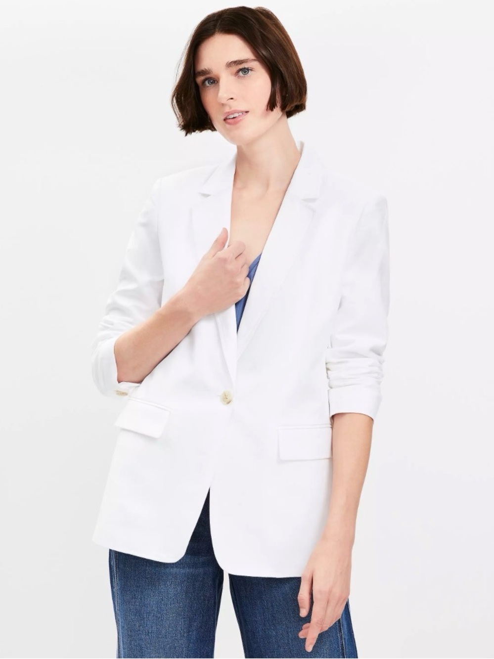 White Women's Single-Button Blazer Jacket
